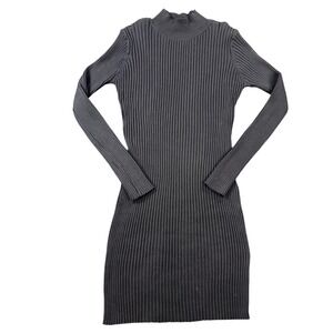 The Slope Brooklyn NY Black Ribbed Mock Neck Long Sleeve Sweater Dress Womens M